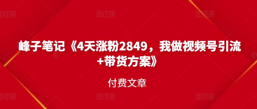 峰子笔记《4天涨粉2849，我做视频号引流 带货方案》付费文章_北创网