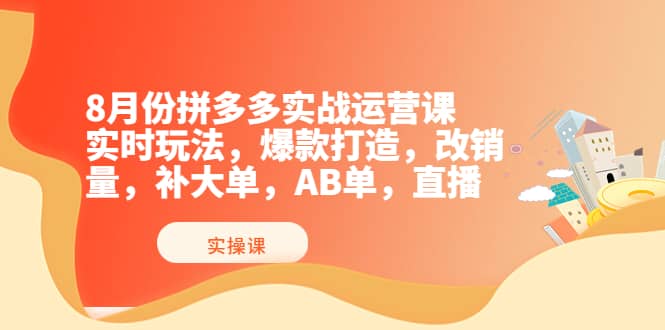 8月份拼多多实战运营课，实时玩法，爆款打造，改销量，补大单，AB单，直播_北创网