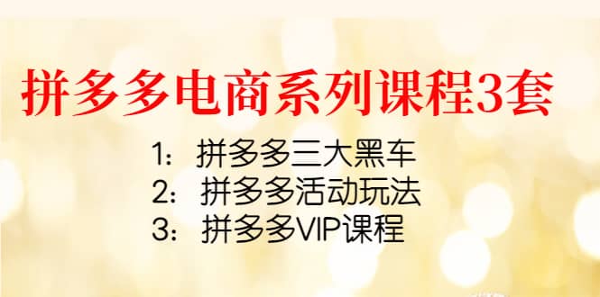 拼多多电商系列课程3套：拼多多三大黑车 拼多多活动玩法 拼多多VIP课程_北创网