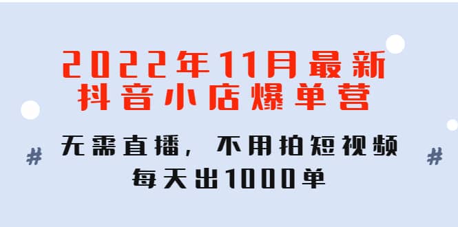 2022年11月最新抖音小店爆单训练营：无需直播，不用拍短视频，每天出1000单_北创网