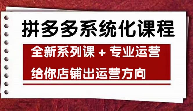 车神陪跑，拼多多系统化课程，全新系列课 专业运营给你店铺出运营方向_北创网