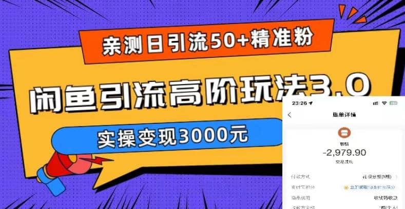 实测日引50 精准粉，闲鱼引流高阶玩法3.0，实操变现3000元_北创网