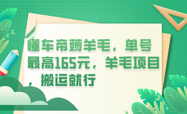 懂车帝薅羊毛，单号最高165元，羊毛项目，搬运就行_北创网