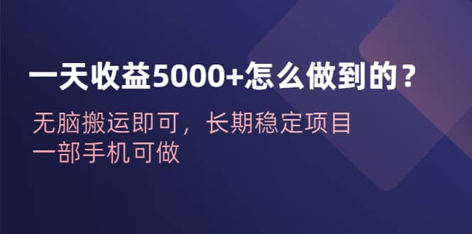 一天收益5000 怎么做到的？无脑搬运即可，长期稳定项目，一部手机可做_北创网