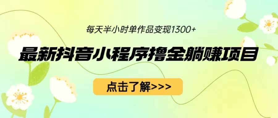 最新抖音小程序撸金躺赚项目，一部手机每天半小时，单个作品变现1300_北创网