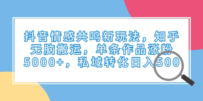 抖音情感共鸣新玩法，知乎无脑搬运，单条作品涨粉5000 ，私域转化日入500_北创网