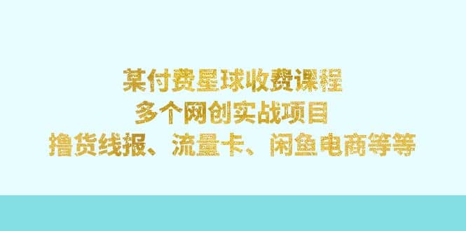 某付费星球课程：多个网创实战项目，撸货线报、流量卡、闲鱼电商等等_北创网