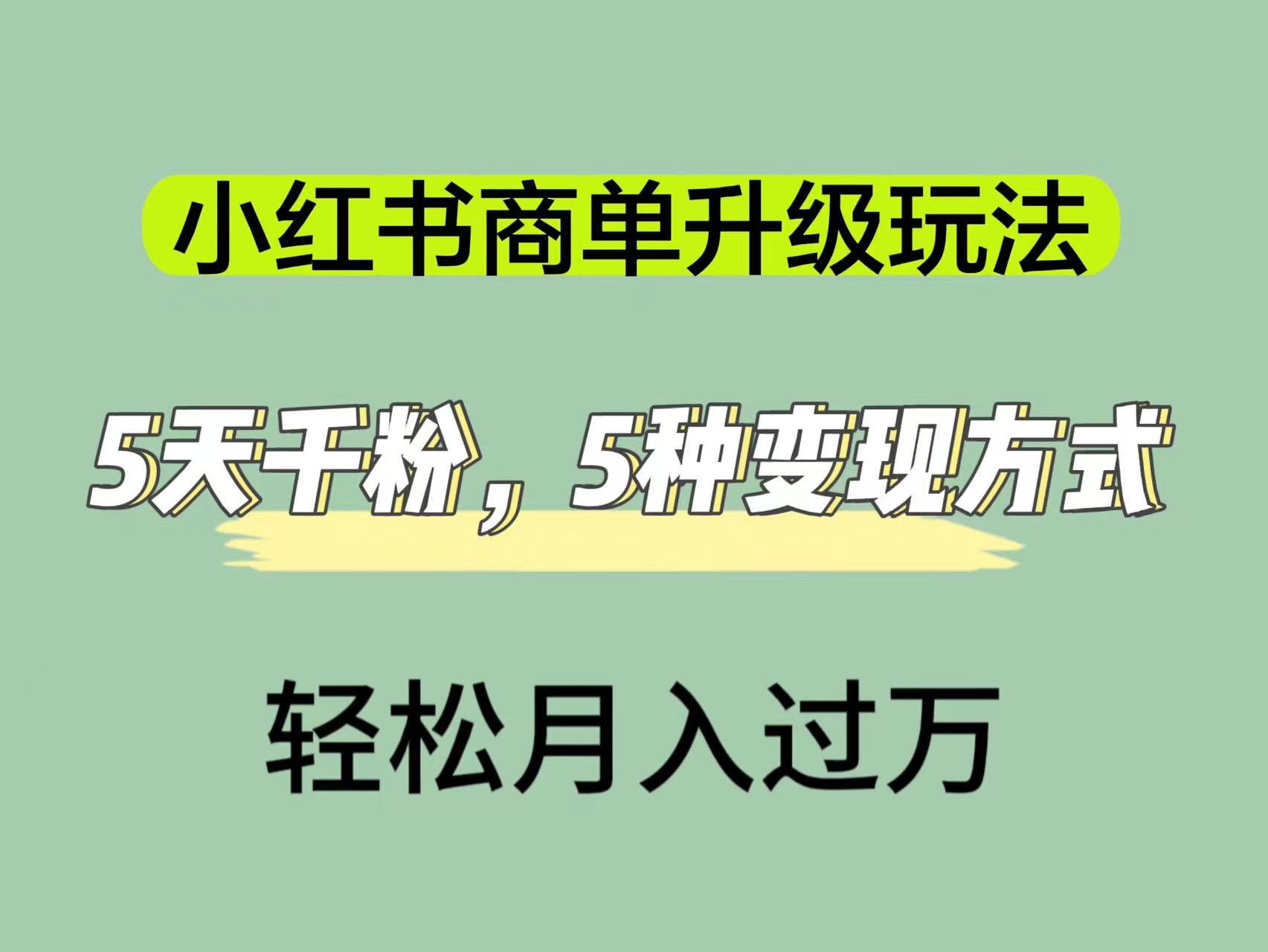 小红书商单升级玩法，5天千粉，5种变现渠道，轻松月入1万_北创网