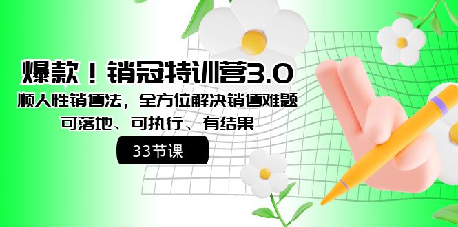 爆款！销冠特训营3.0之顺人性销售法，全方位解决销售难题、可落地、可执…_北创网