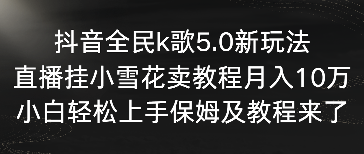 抖音全民k歌5.0新玩法，直播挂小雪花卖教程月入10万，小白轻松上手，保…_北创网