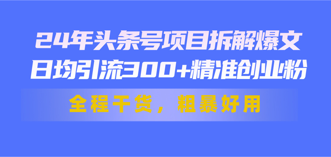 24年头条号项目拆解爆文，日均引流300+精准创业粉，全程干货，粗暴好用_北创网