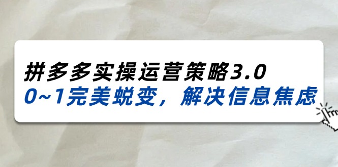 2024_2025拼多多实操运营策略3.0，0~1完美蜕变，解决信息焦虑（38节）_北创网