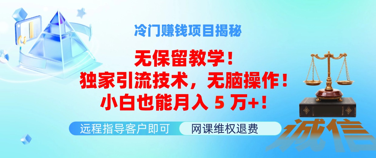 冷门赚钱项目无保留教学！独家引流技术，无脑操作！小白也能月入5万+！_北创网