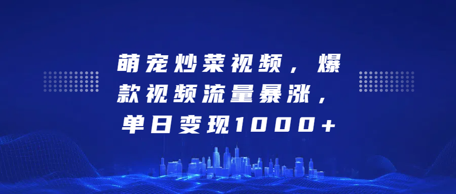 萌宠炒菜视频，爆款视频流量暴涨，单日变现1000+_北创网