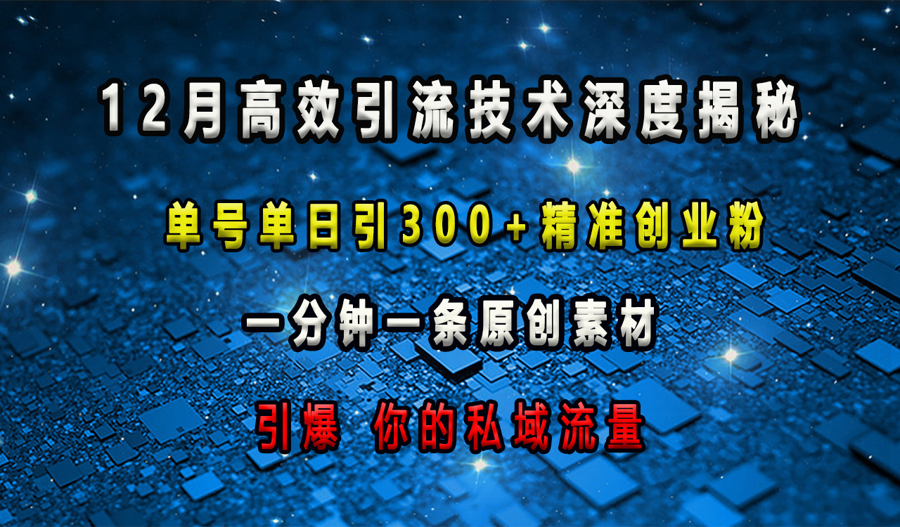 12月高效引流技术深度揭秘 ，单号单日引300+精准创业粉，一分钟一条原创素材，引爆你的私域流量_北创网