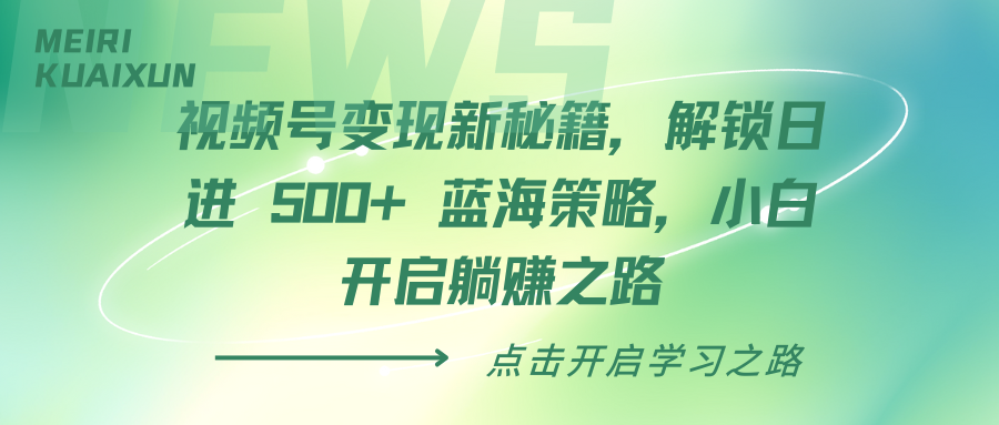 视频号变现新秘籍，解锁日进 500+ 蓝海策略，小白开启躺赚之路_北创网